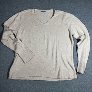 Ann Taylor Factory Cotton V-Neck Sweater Cream Beige Size XL Closet‎ Staple